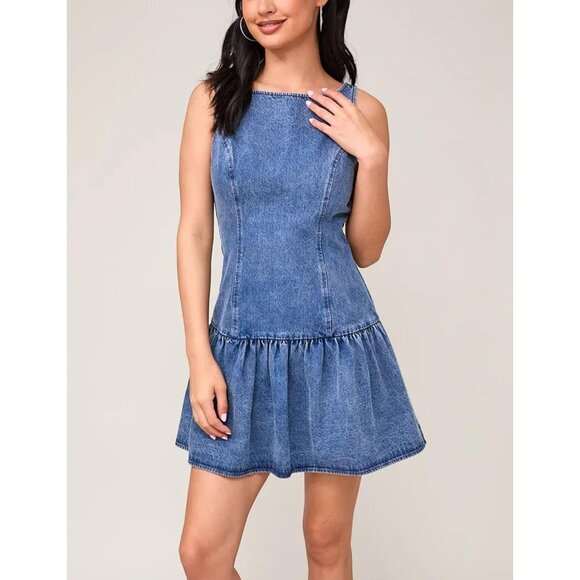 Women's Sleeveless Denim Bodycon Mini Dress Casual Flare Fit - Picture 2 of 8